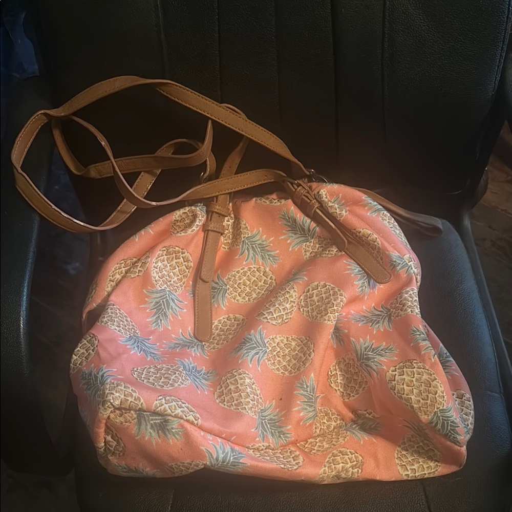 Pineapple Print Pink Tote Bag